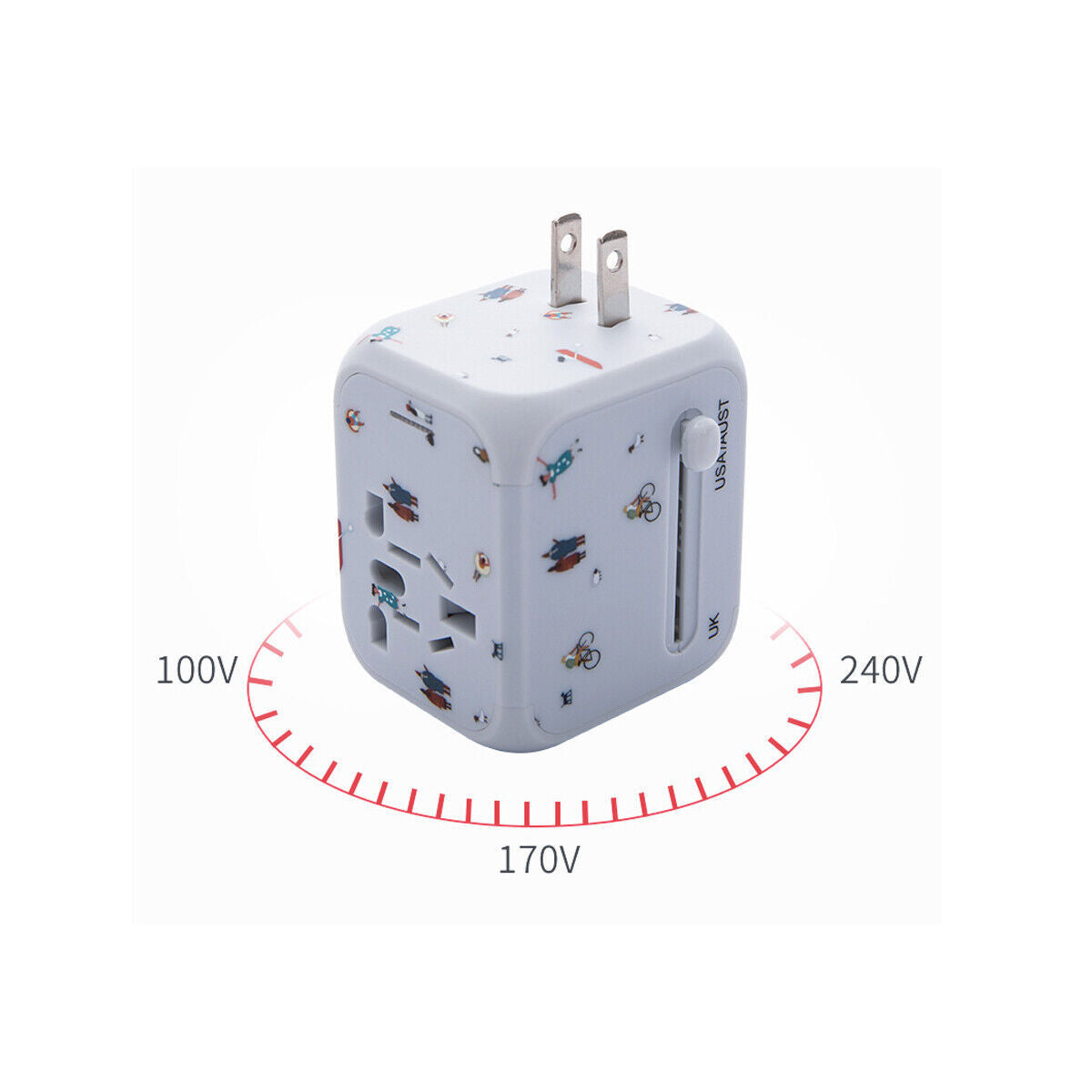 Travel Adapter Universal Outlet UK EU US AU Multi Plug Charger W 2USB