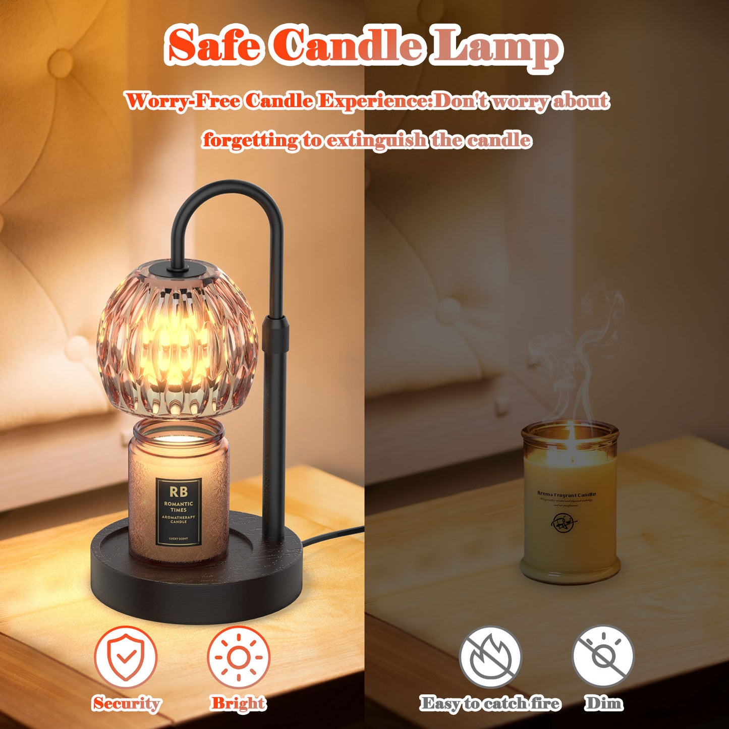 RAINBEAN Candle Warmer Lamp With Dim Timer Adjustable Height, Electric Candle Lamp Warmer For Jar Candles