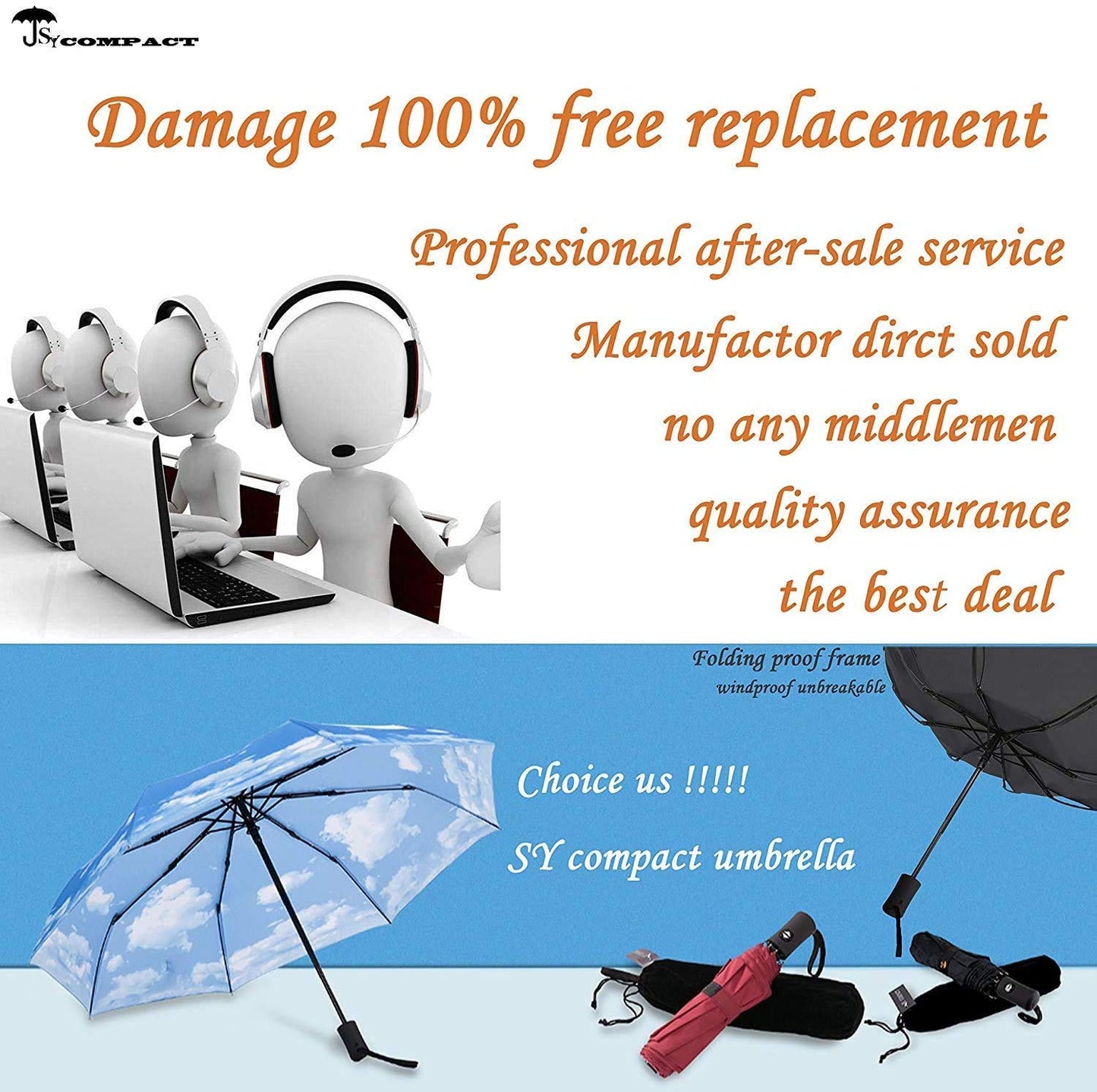 SY Compact Travel Umbrella Windproof Automatic Unbreakable -Factory Direct High Cost-Effective Umbrella