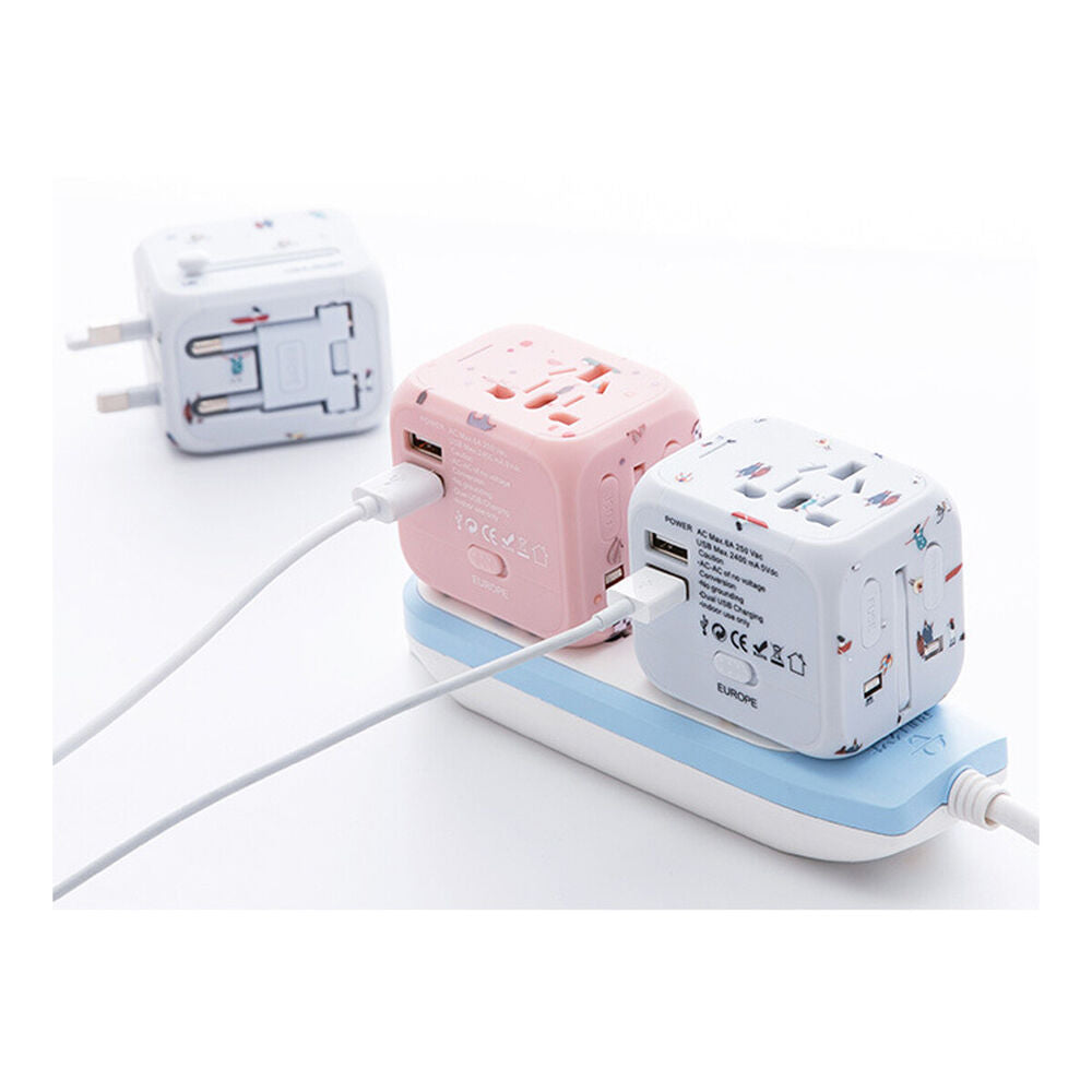 Travel Adapter Universal Outlet UK EU US AU Multi Plug Charger W 2USB