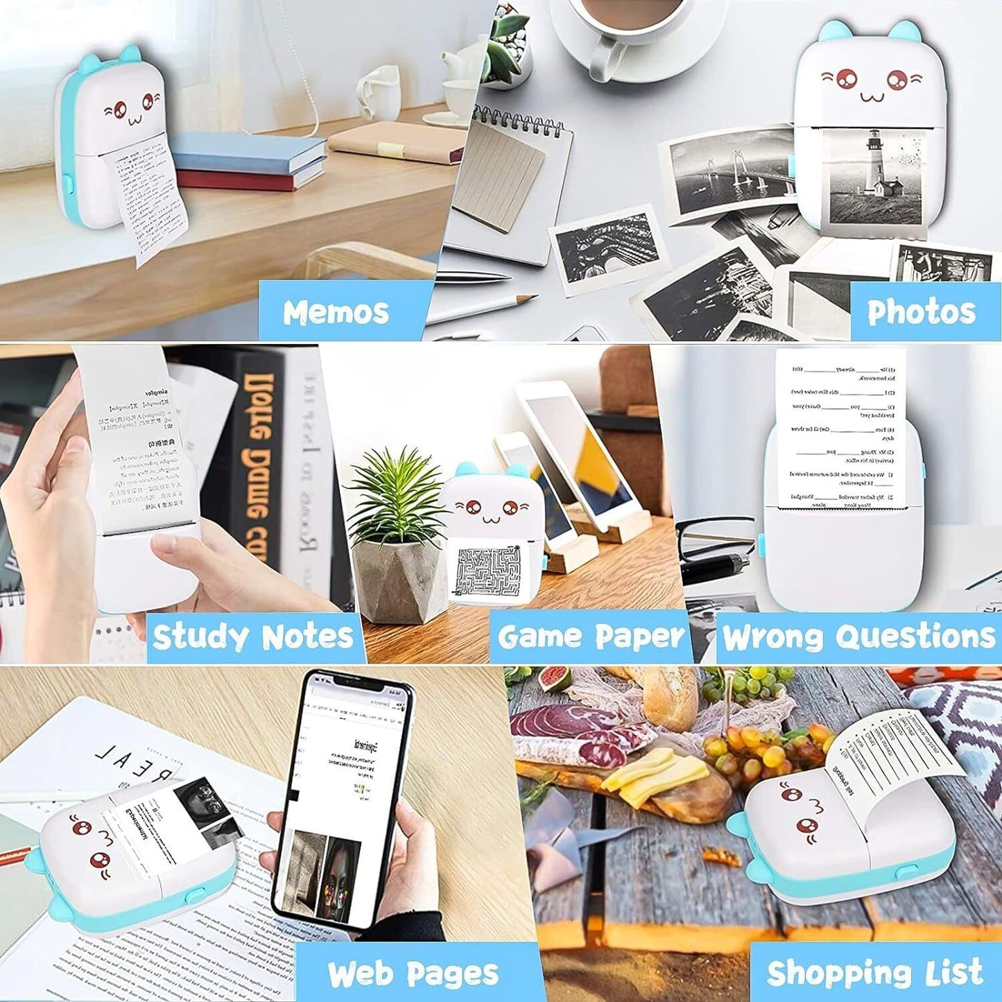 Portable Mini Thermal Label Printer Bluetooth Photo Printer 1 Roll Thermal Paper