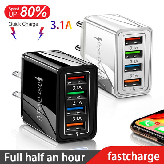 Quick Charge 3.0 4 Phone Adapter For Tablet Portable Wall Mobile Charger Fast Charger